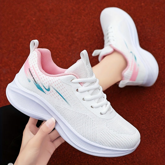 Women's Breathable Knit Sneakers - Casual Lace Up Outdoor Shoes, Lightweight Low Top Sport Shoes - For Women - Suitable for Running, Walking, Everyday Wear - Perfect Gift for Fitness Enthusiasts