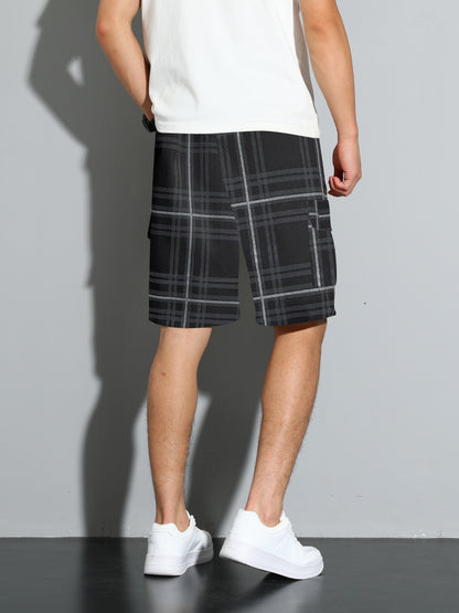 [Plaid Beach Shorts] Men's Plaid Drawstring Beach Shorts - Casual Cargo Shorts with Side Pockets for Summer Outdoor