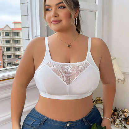 Plus Size Non Padded Contrast Lace Bralette - Attractive Full Cover Bra for Women