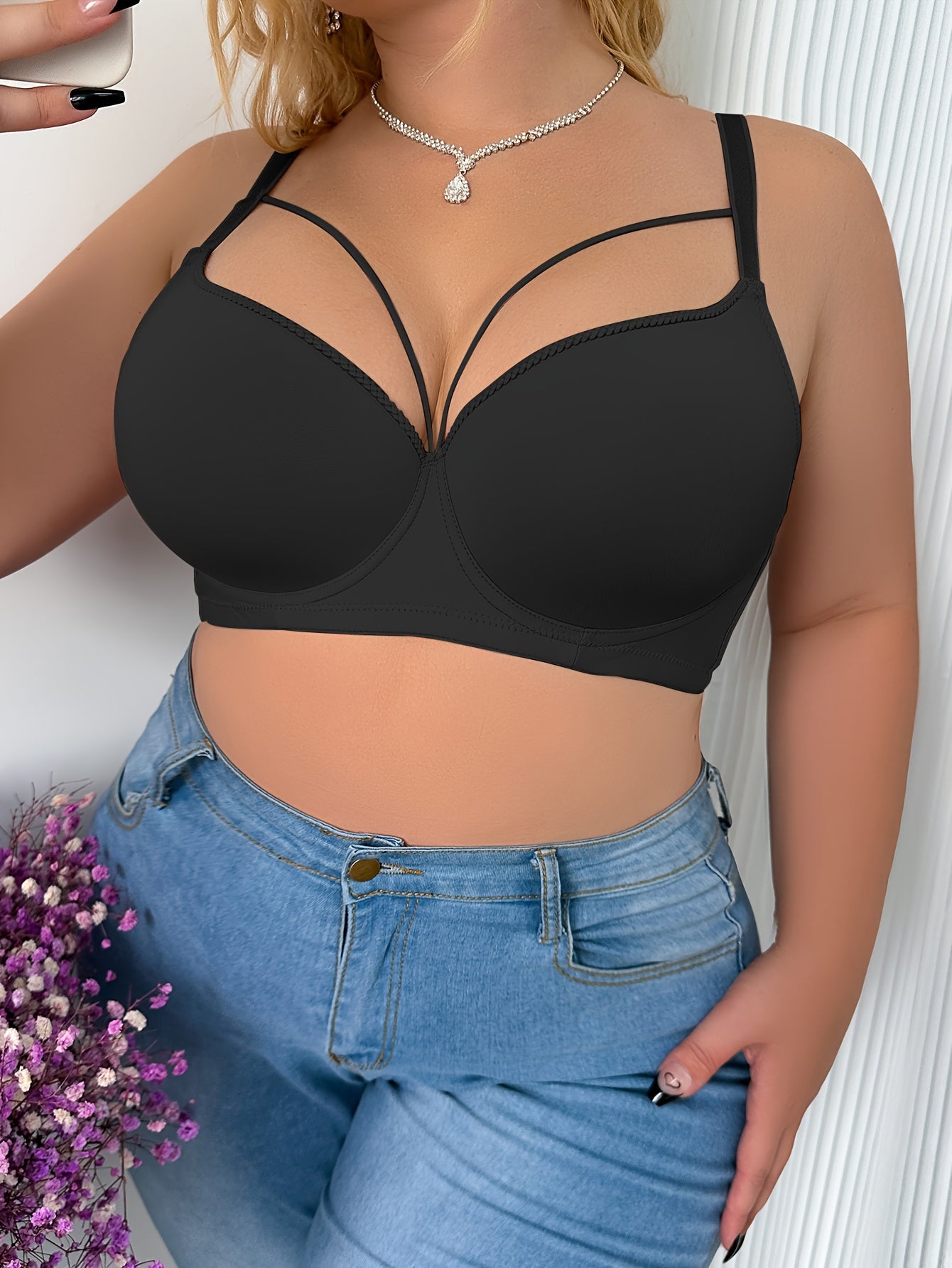 [Plus Size Sexy Push-Up Bra] Plus Size Women's Sexy Push-Up Bra - Breathable, Comfort Fit with Underwire & Non-Removable Pads, Nylon Blend