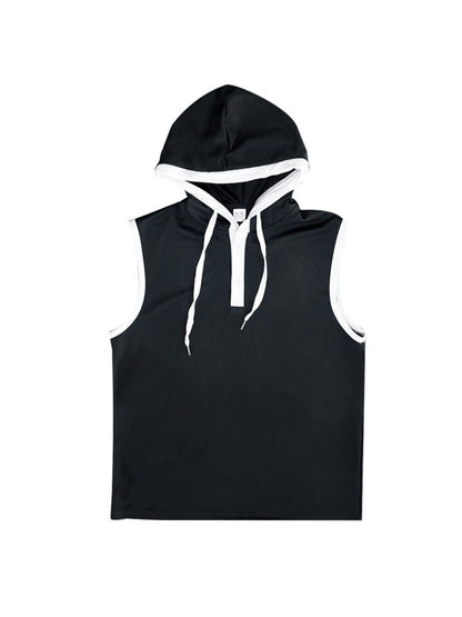 Men's Comfort Fit Breathable Solid Color Tank Top With Hooded- Summer Tops for Outdoor