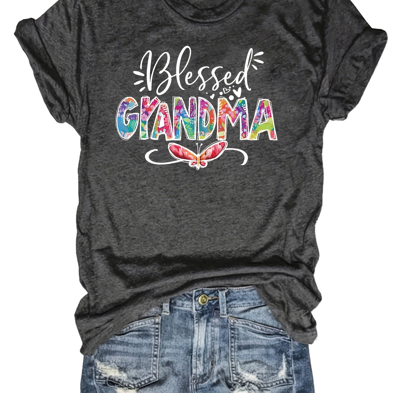 [Comfy Grandma Letter Print Tee] Women's Chic Letter Print Tee Being a Grandma - Comfy, Casual Short Sleeve Crew Neck T-shirt for Everyday Wear & Stylish Layering