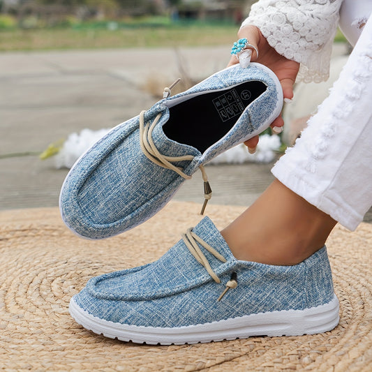 [Soft Casual Shoes] Breathable Non-slip Women's Casual Shoes - Soft and Lightweight Fabric Loafers with Solid Color Patterns, Round Head Elastic Laces, Flat Bottom Sports Daily Light Work Shoes