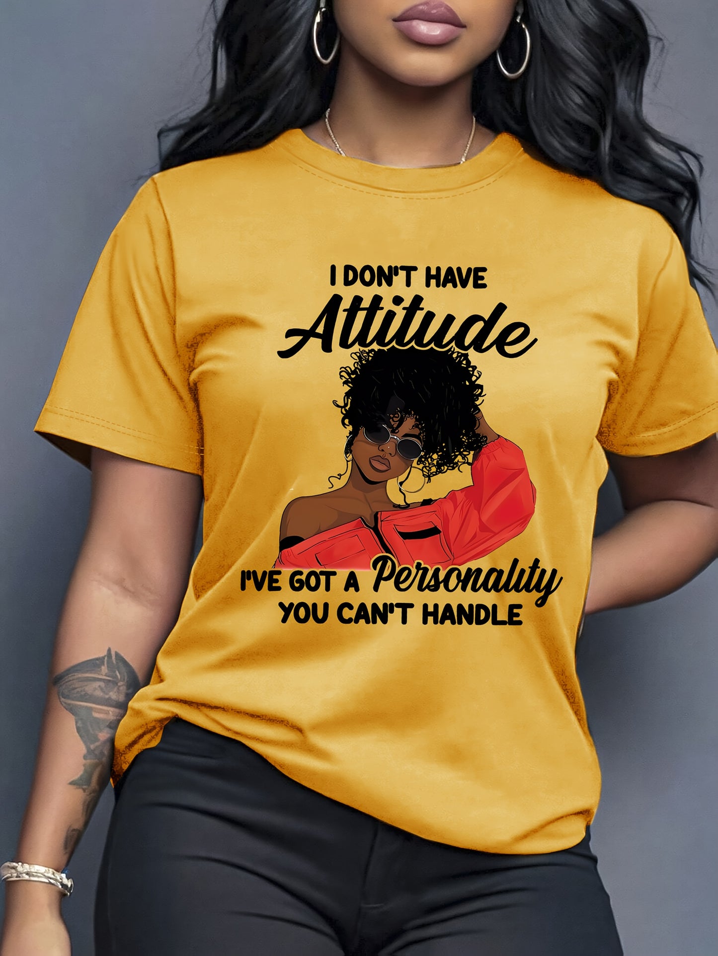 Women'S Casual Crew Neck T-Shirt with "I Don't Have Attitude, I've Got a Personality You Can't Handle" Print - Short Sleeve, Round Neck, Allseason Top, Casual Wear | Playful Print Top | Comfortable Fit, Ladies T Shirts