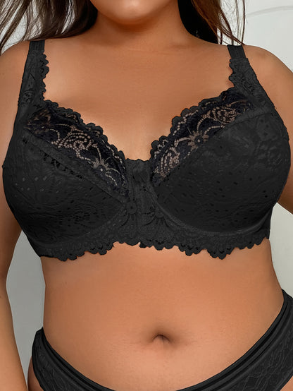 Ultra-Thin Luxe Lift Plus Size Sexy Lace Bra - Comfort E Cups & Underwire Support, Hollow-Out Design