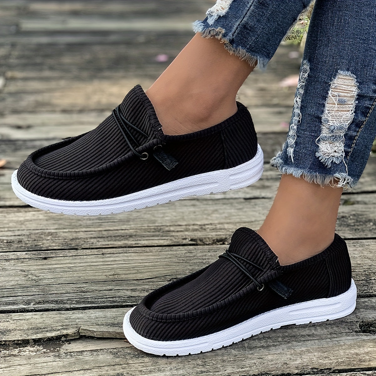 Lightweight Elegant Loafers - Women's Solid Color Flat Slip On Walking Shoes - Comfort Low-top Casual Plus Size Shoes