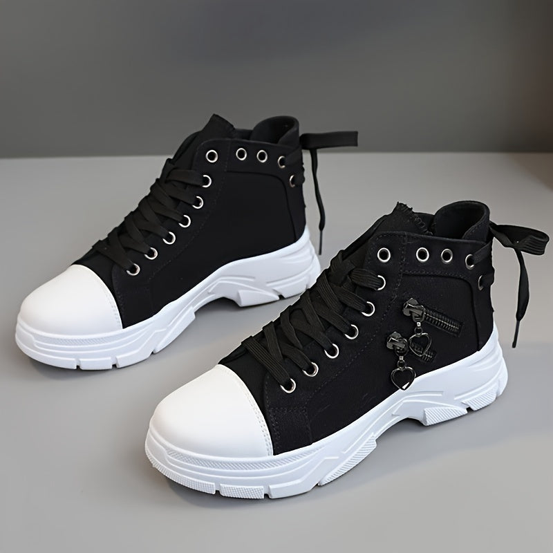 Women's High Top Sneakers - Zip Detail, Lace Up, Plus Size, Casual Sports Shoes for All-Match