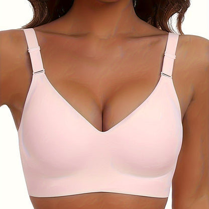 Seamless Full Coverage Women's Bra | Soft Nylon/Spandex, Wireless Support, Elegant V-Neck Design for Casual Wear