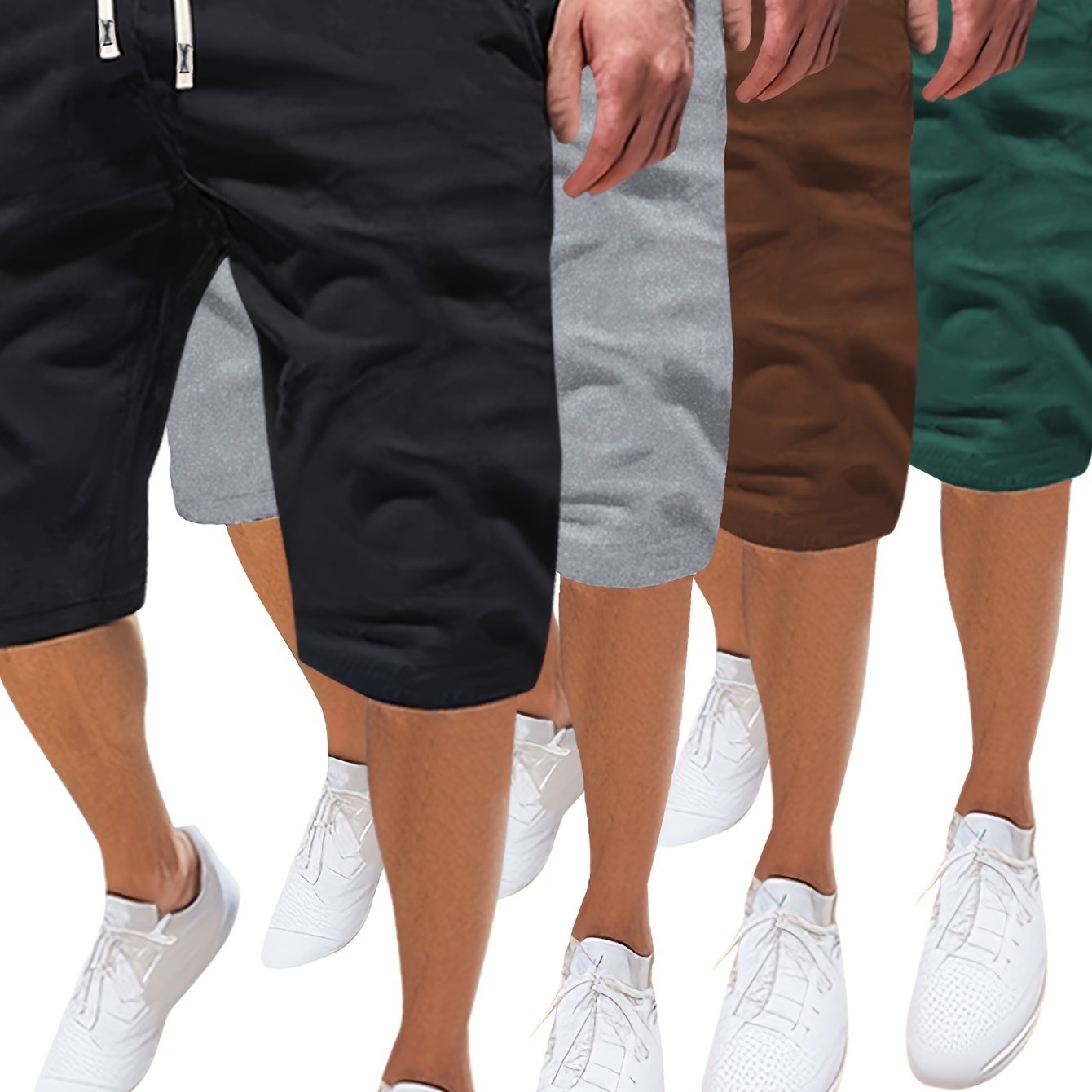 Summer Solid 4pcs Men's Drawstring Shorts - With Pockets For Outdoor Sports and Beach Holiday