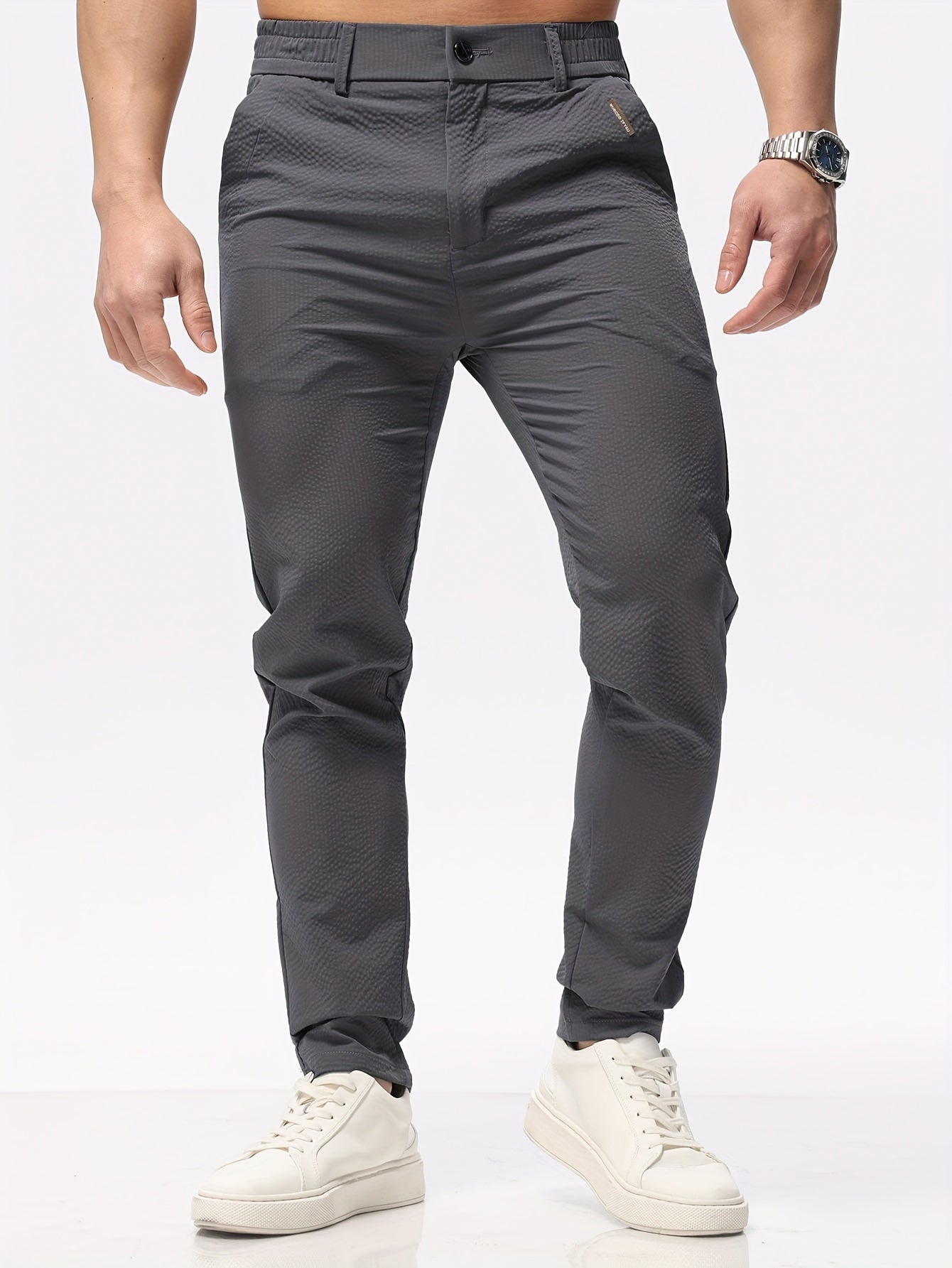 Lightweight Slim Fit Men's Solid Classic Pants - Casual Straight Fit Trousers For Summer Outdoor Daily Wear