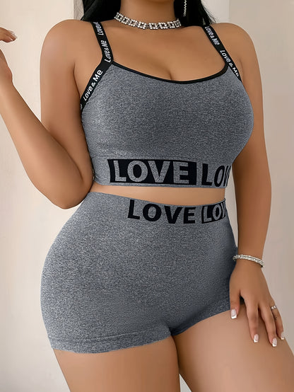 Plus Size Elegant 2pcs Wireless Lingerie Set - Soft Nylon & Elastane Blend Bra and Shorts, Hand Washable, Comfortable All-Season Underwear in Heather Gray