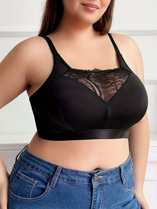 Plus Size Non Padded Contrast Lace Bralette - Attractive Full Cover Bra for Women