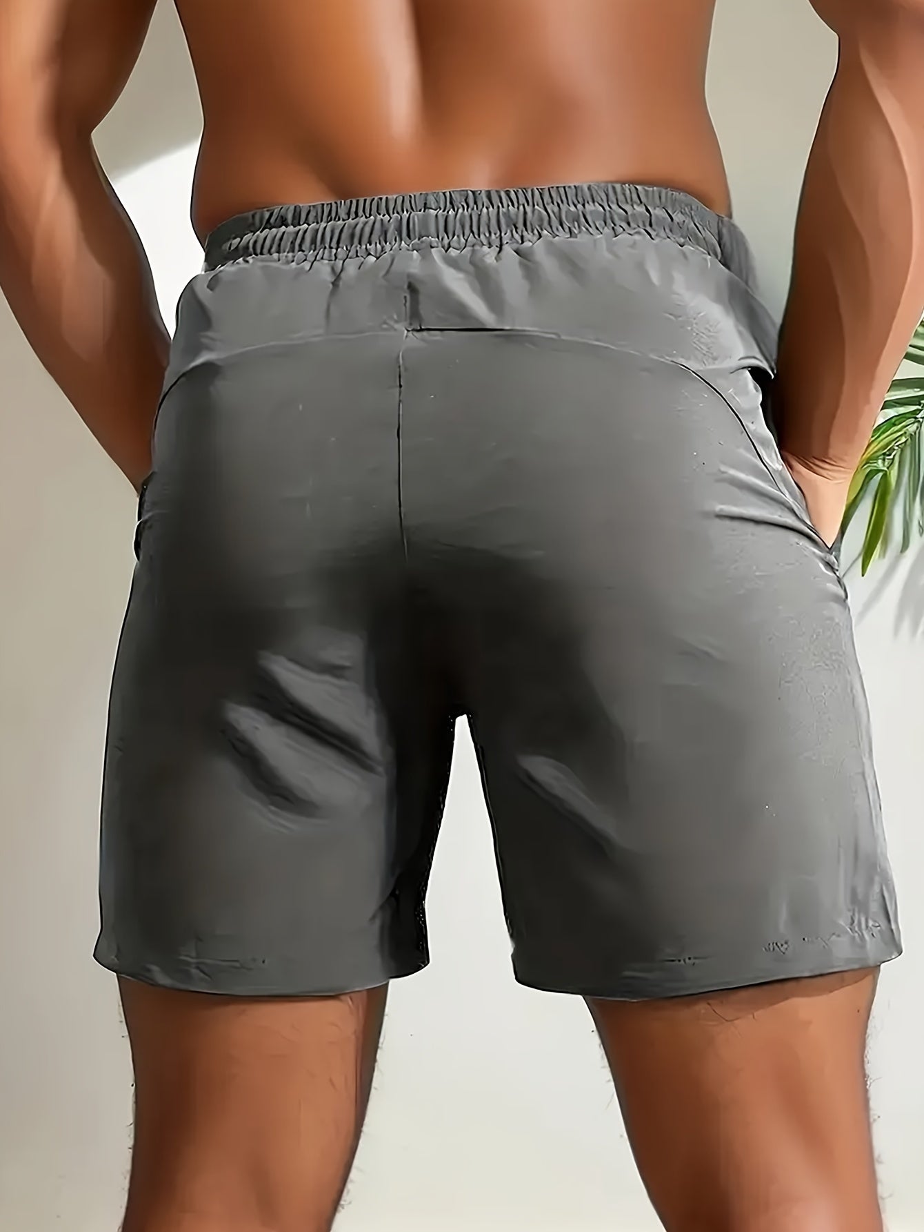 [Loose Solid Shorts With Pockets] Men's Loose Solid Shorts With Pockets, Active Elastic Waist Drawstring Shorts For Summer