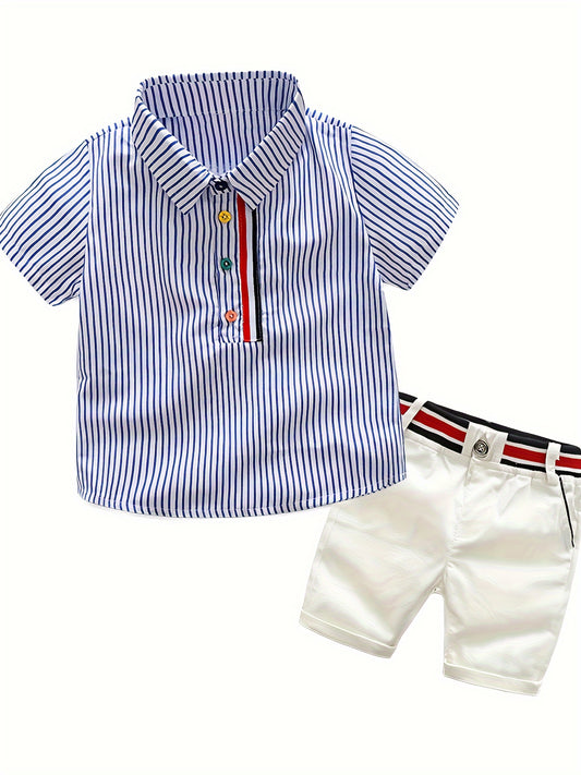 Boys Summer New European and American Style Korean Short sleeved Shirt Elastic Shorts Set Two Pieces