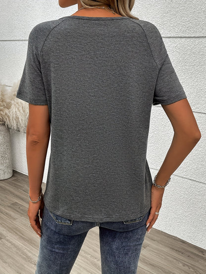 V-neck Solid Color Printed Short Sleeve T-shirt